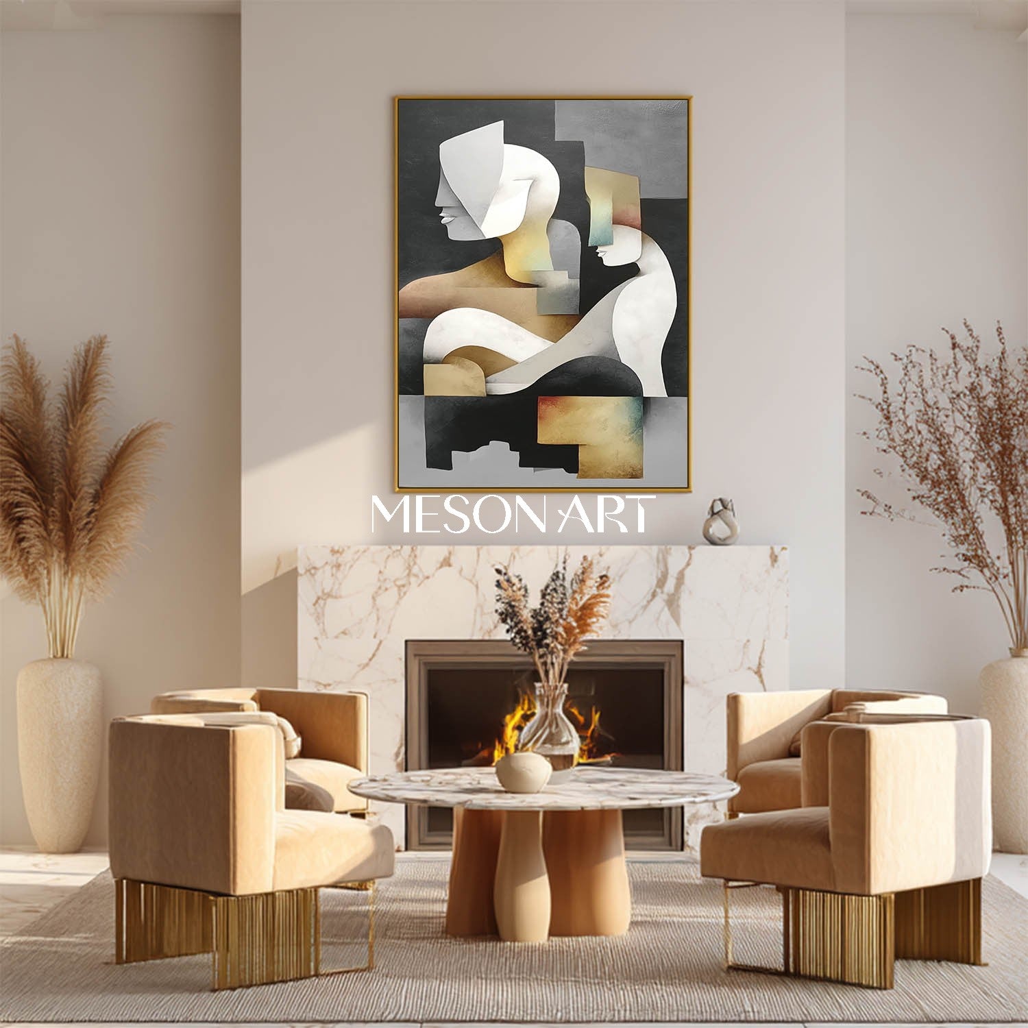 Elegant Geometric Abstract Canvas Large Textured Painting  Entryway