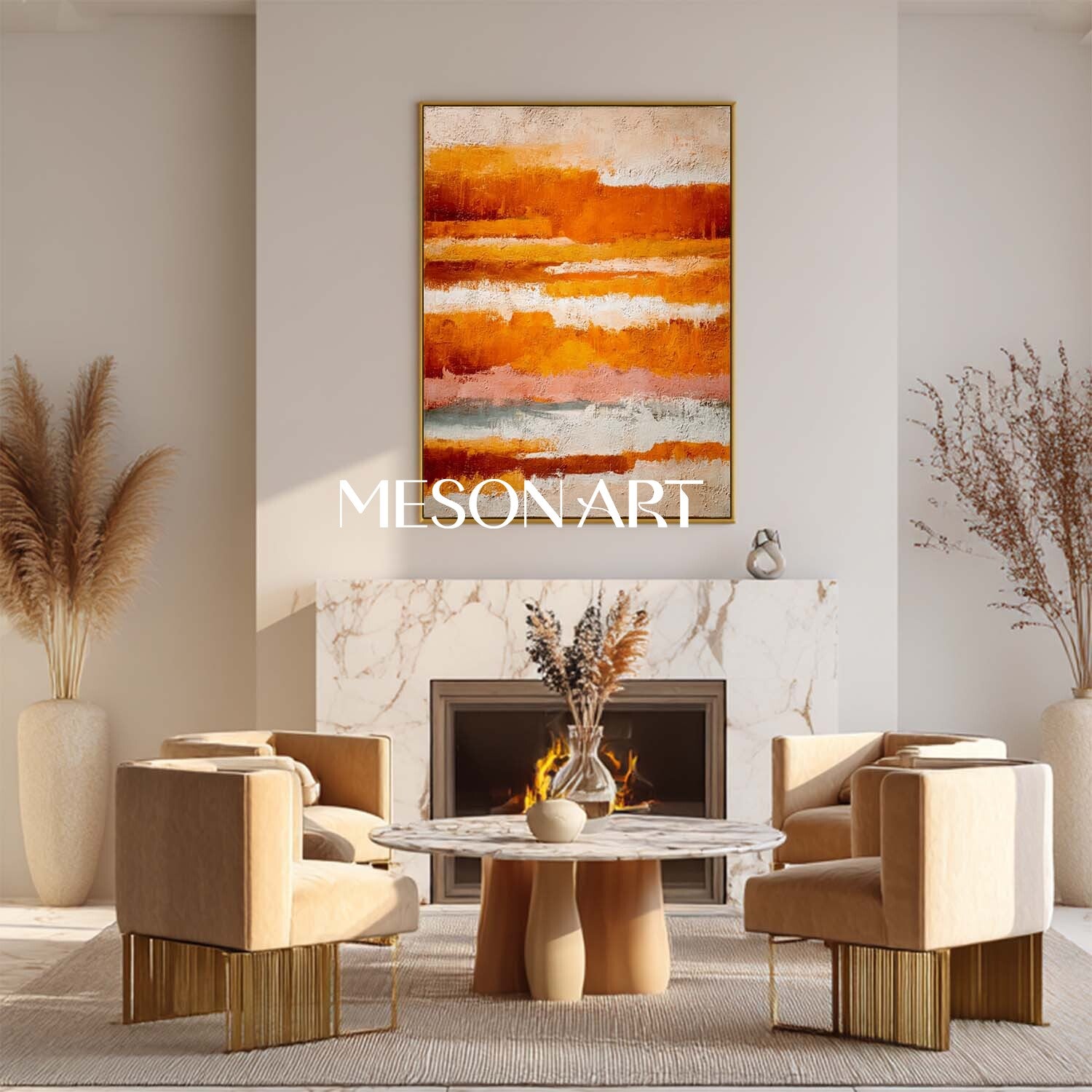 Fall Color Abstract Painting Large Art Modern Fall Canvas for Home