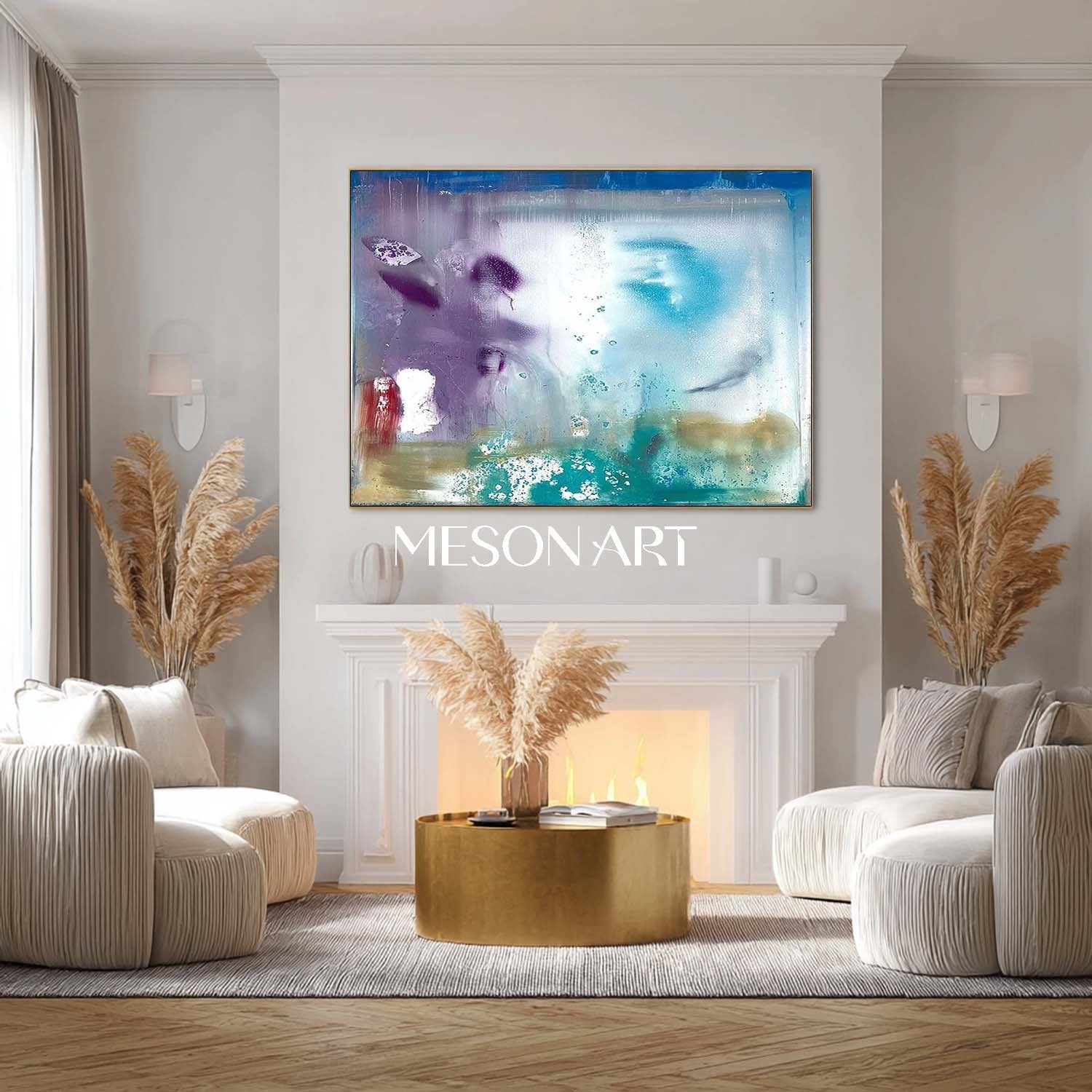 Light Blue Abstract Wall Art for Entryway Modern Canvas Art Wall Decor