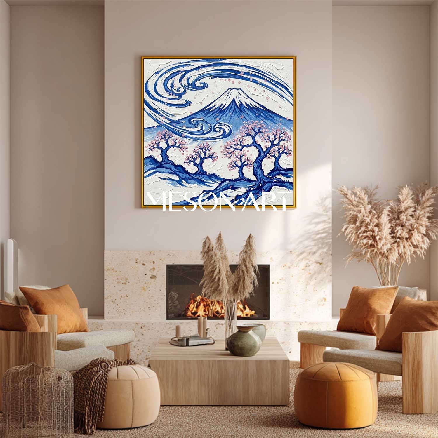 Feng Shui Living Room Art Pink Cherry Blossom Sakura Tree Japanese