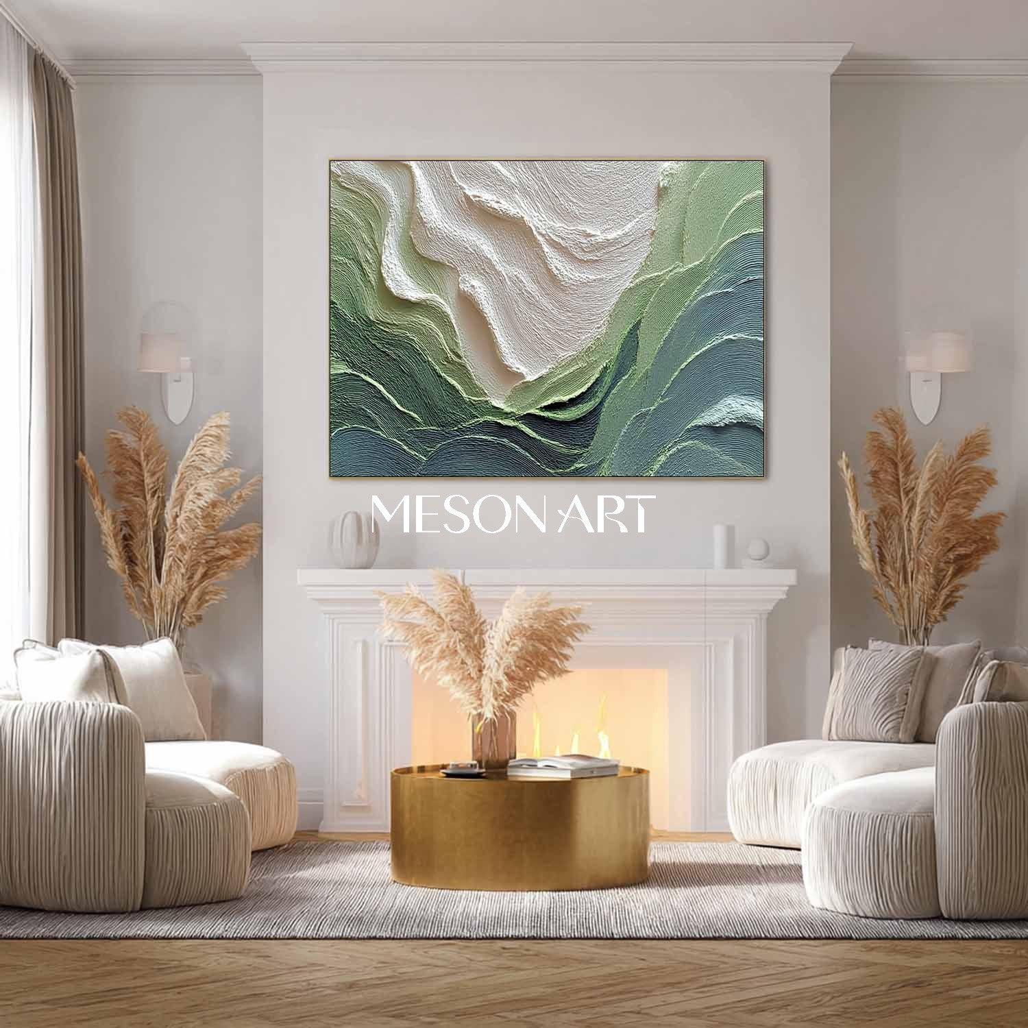 Large Green Landscape Texture Painting Green Landscape Canvas Wall Art for Living Room