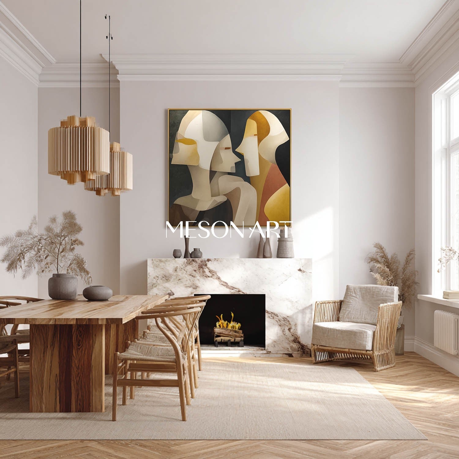 Cubism Abstract Couple Framed Wall Art Minimalist Canvas Living Room