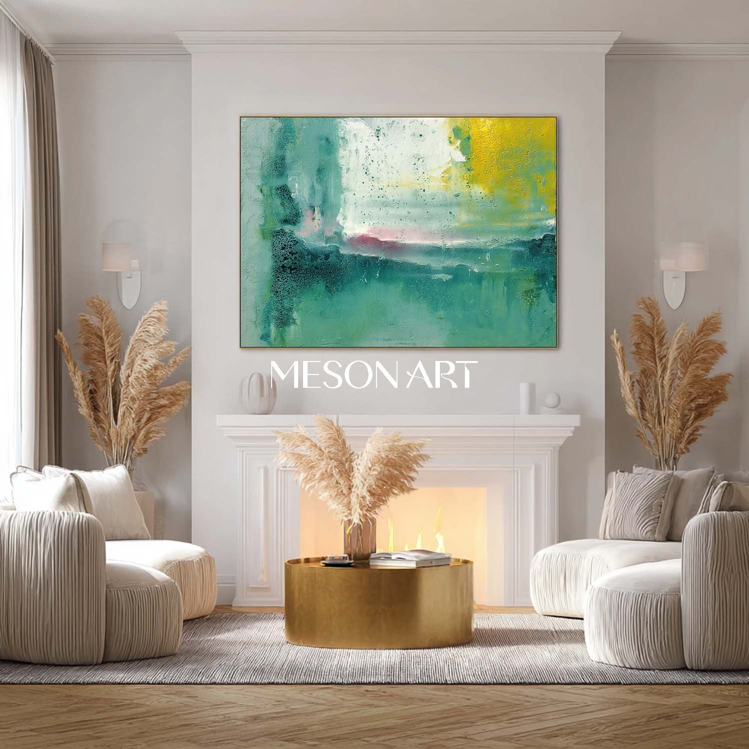 Abstract Light Green Canvas Art for Living Room Wall Décor Green Wall Art for Home