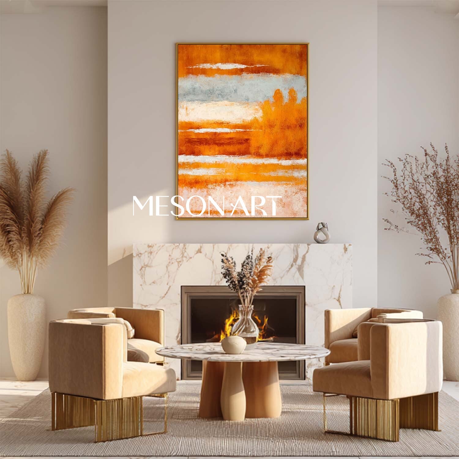 リビングルームのための秋の色抽象絵画モダンな秋のキャンバス – MesonArt