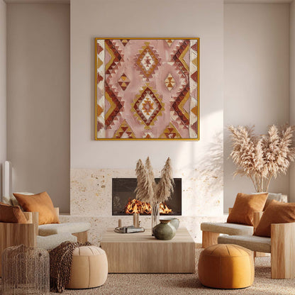 Pink & Terracotta Aztec Geometric Art | Boho Tribal Texture Decor