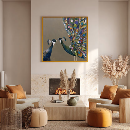 Modern Abstract Peacock Couple Wall Art Brown Canvas Painting Enterway
