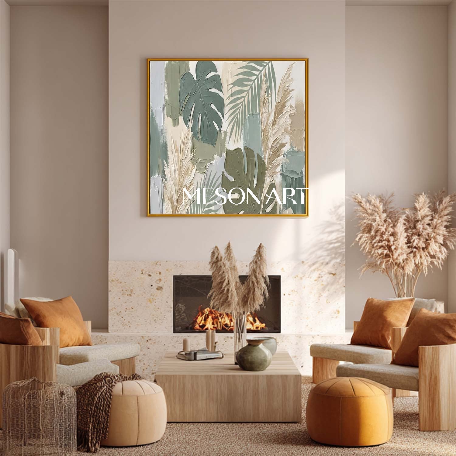 Sage Green Wall Art Impasto Botanical Painting Calming Bedroom Wall Decor