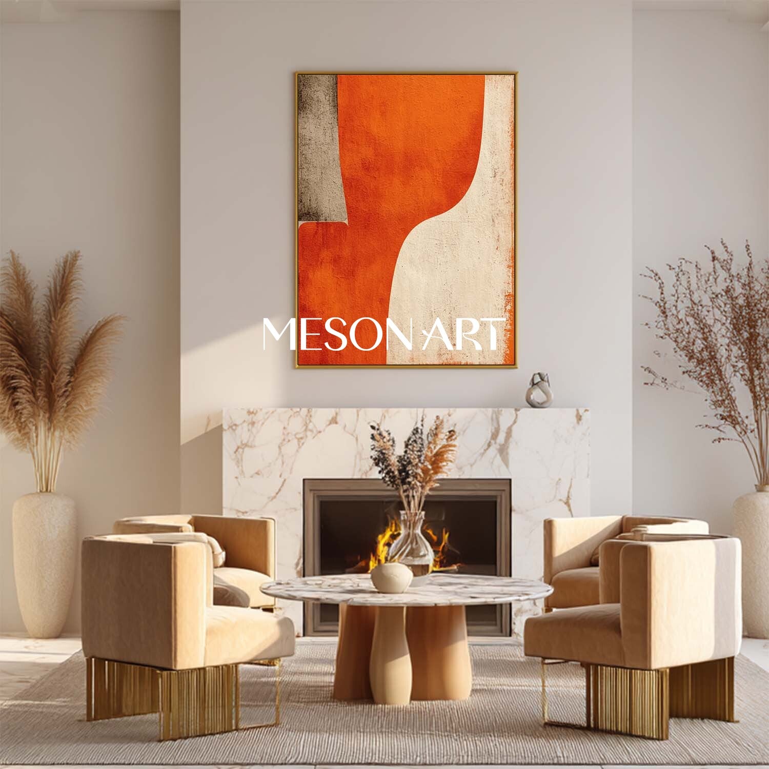 Modern Abstract Wall Art Minimalist Orange Geometric Abstract Painting