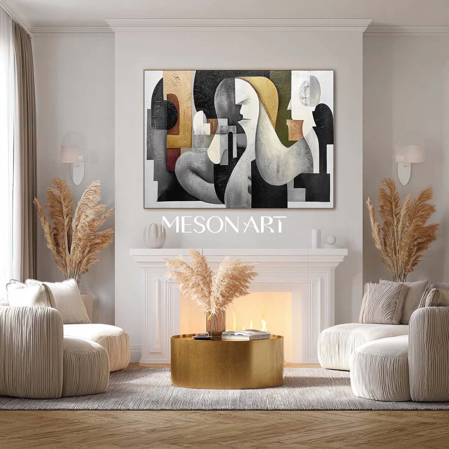 Large Custom Modern Abstract Geometric Canvas Living Room Wall Art