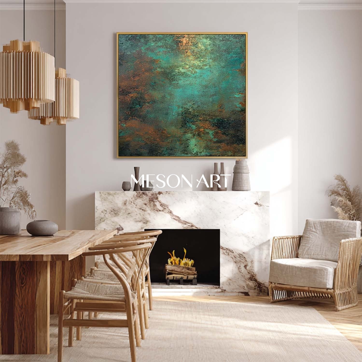 3D Green and Bronze Abstract Painting Entrance Hallway Wall Decor