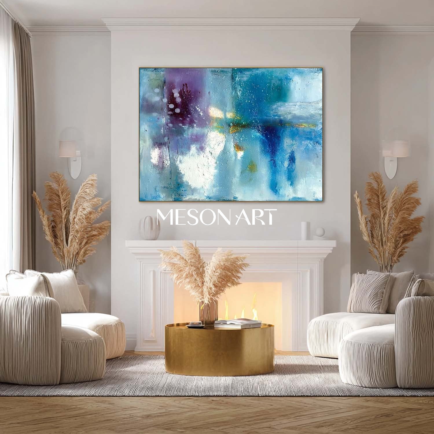 Large Blue Abstract Wall Decor Modern Blue Abstract Oil Paintings for Sale