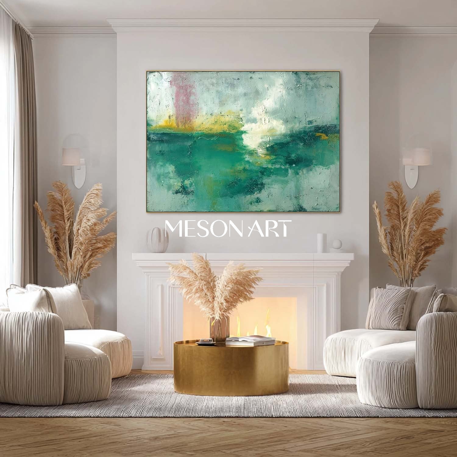 Large Light Green Abstract Art for Sale Living Room Framed Wall Decor