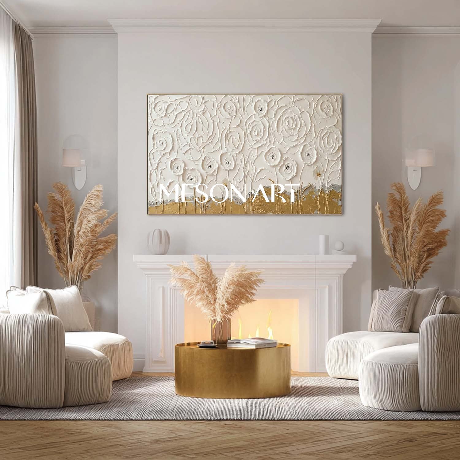 Flowers Texture Abstract Art Floral Canvas Art Plaster Flower Painting