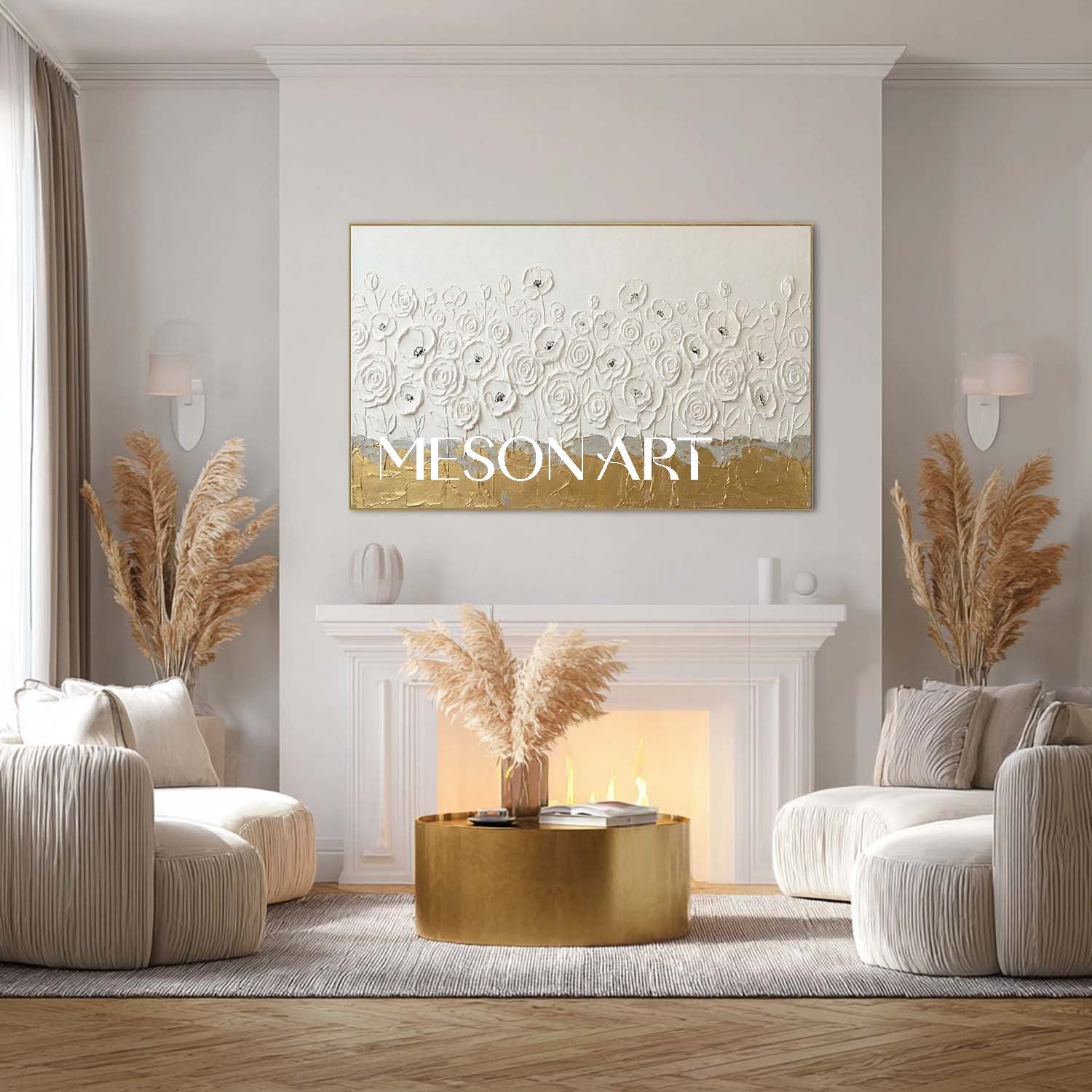 Panoramic Textured Abstract Floral Canvas Art Plaster Flower Painting