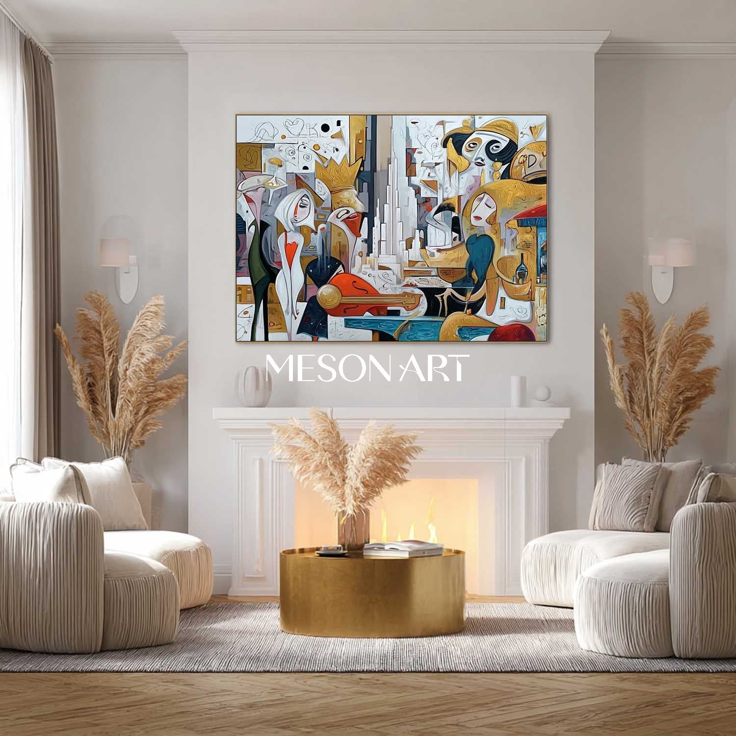 Colorful Modern Picasso Inspired Large Cubist Art for Dining Room Shop