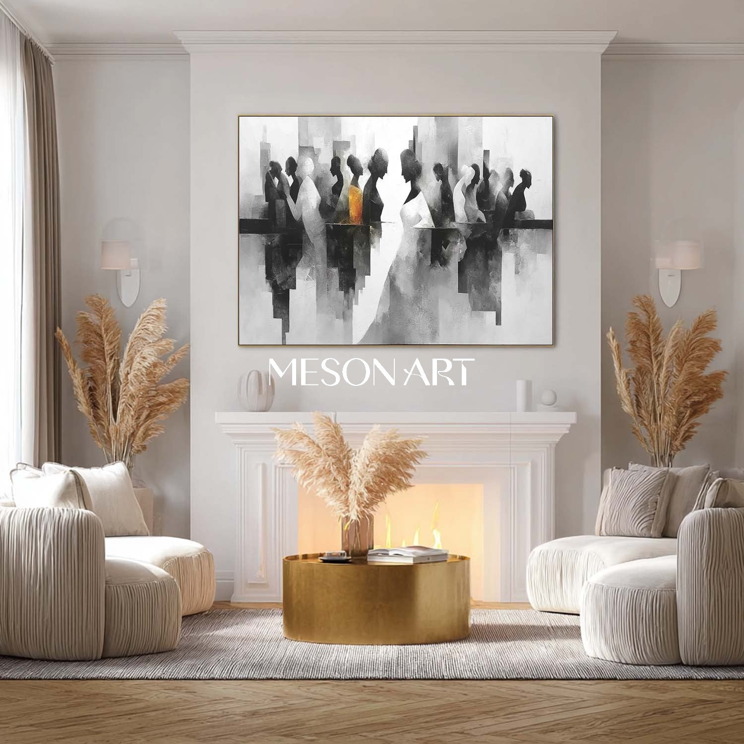 Modern Large Abstract Geometric Oil Canvas Hand-Painted Wall Art Decor