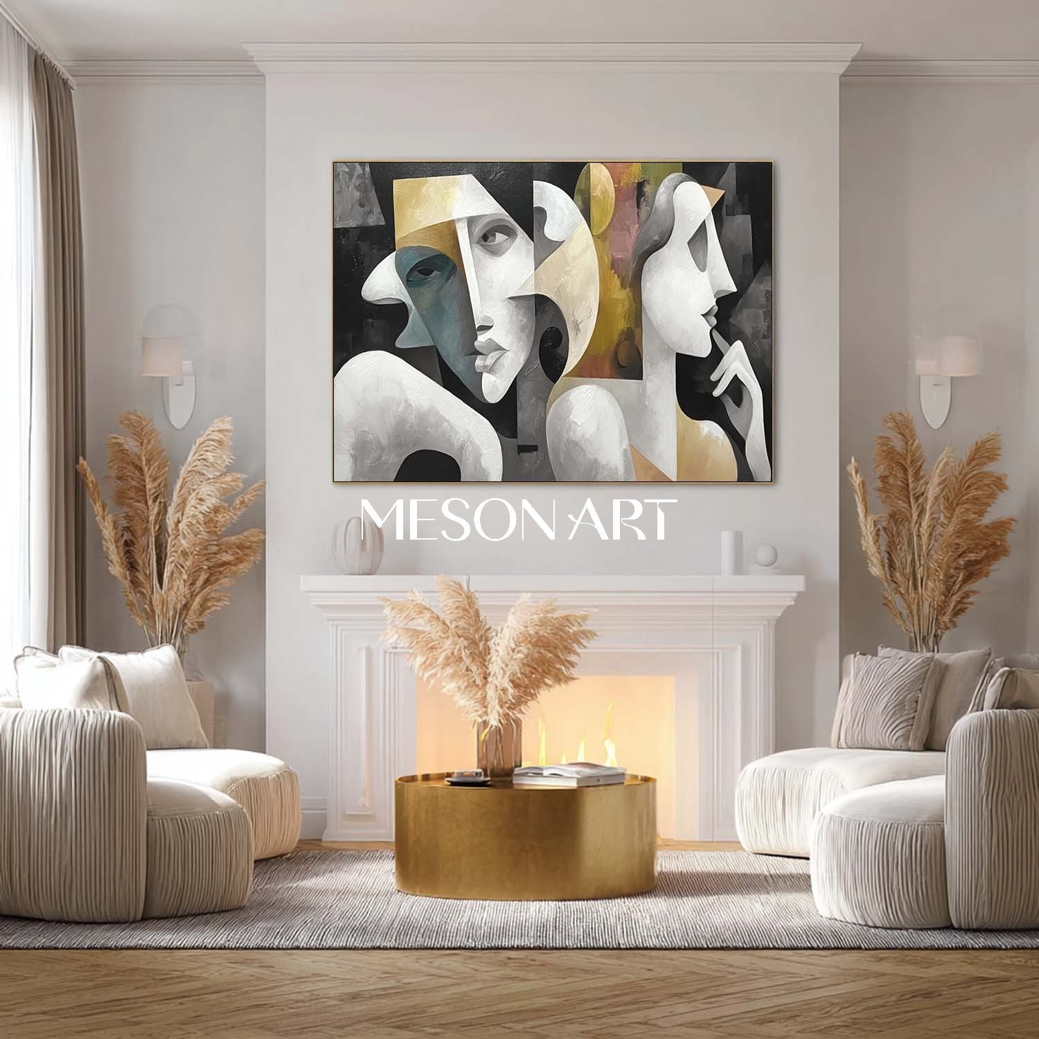 Black and Gold Modern Portrait Contemporary Abstract Wall Art Canvas