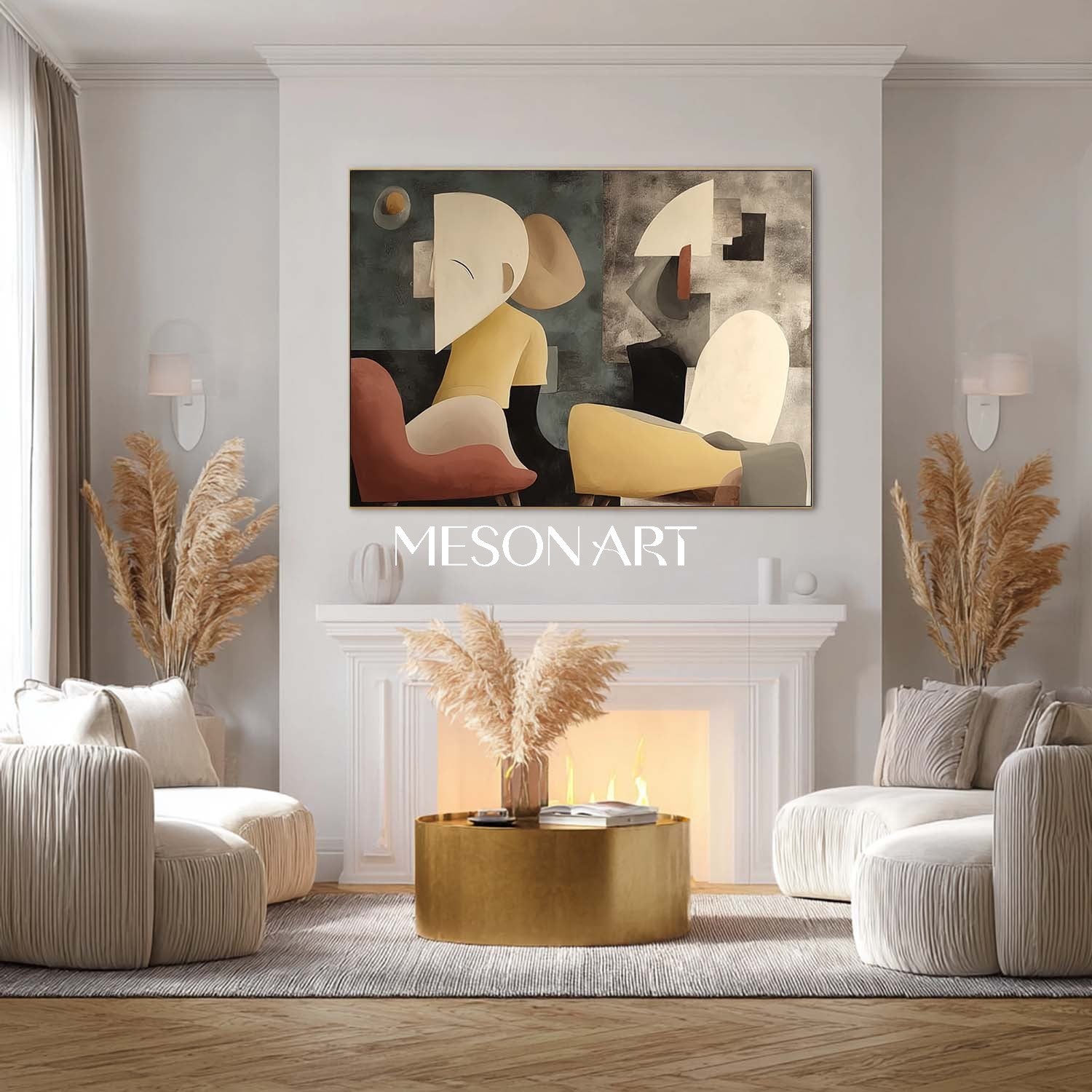 Large Original Abstract Figurative Painting Cubist Style Wall Decor