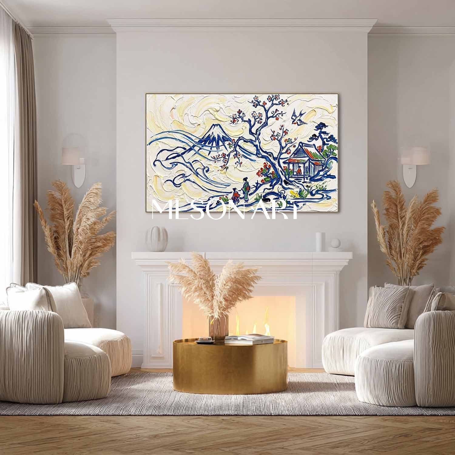 MesonArt 3D Textured Oil Painting - Mount Fuji Japanese Landscape