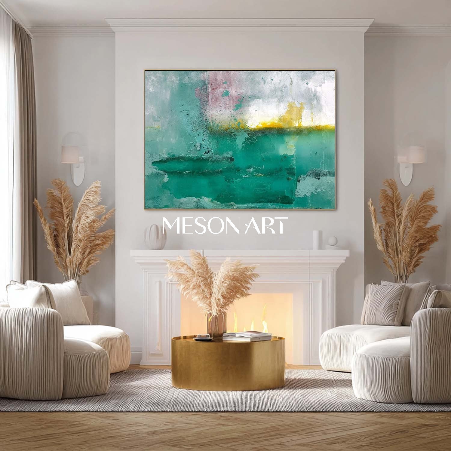 Buy Green Abstract Art Fireplace Sage Green Canvas Wall Decor Painting