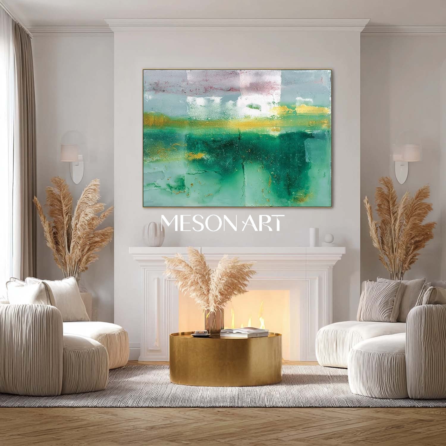 Turquoise Green Abstract Painting for Entryway Turquoise Canvas Wall Art