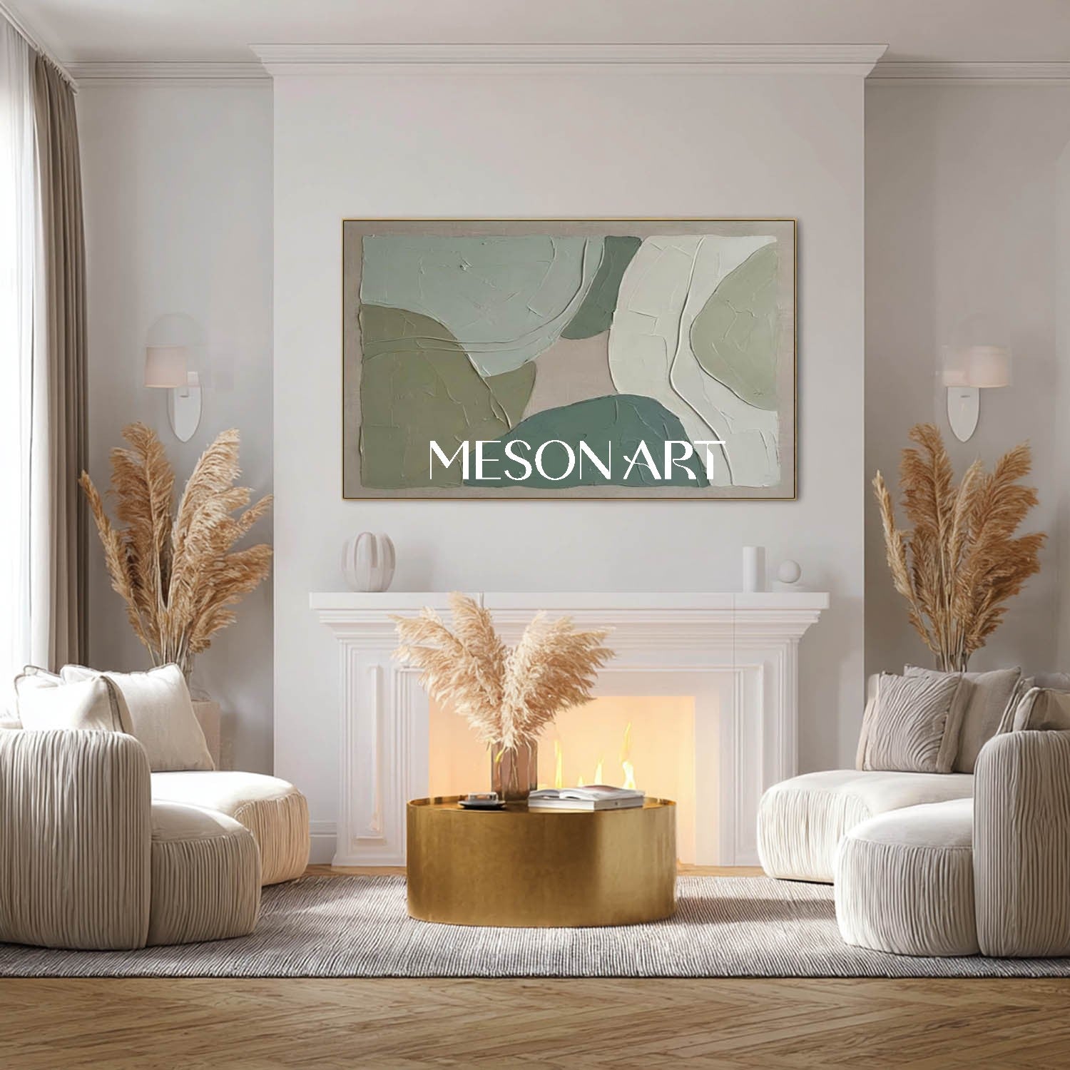 Large Wabi-Sabi Abstract Oil Painting | Minimalist Green Impasto Decor