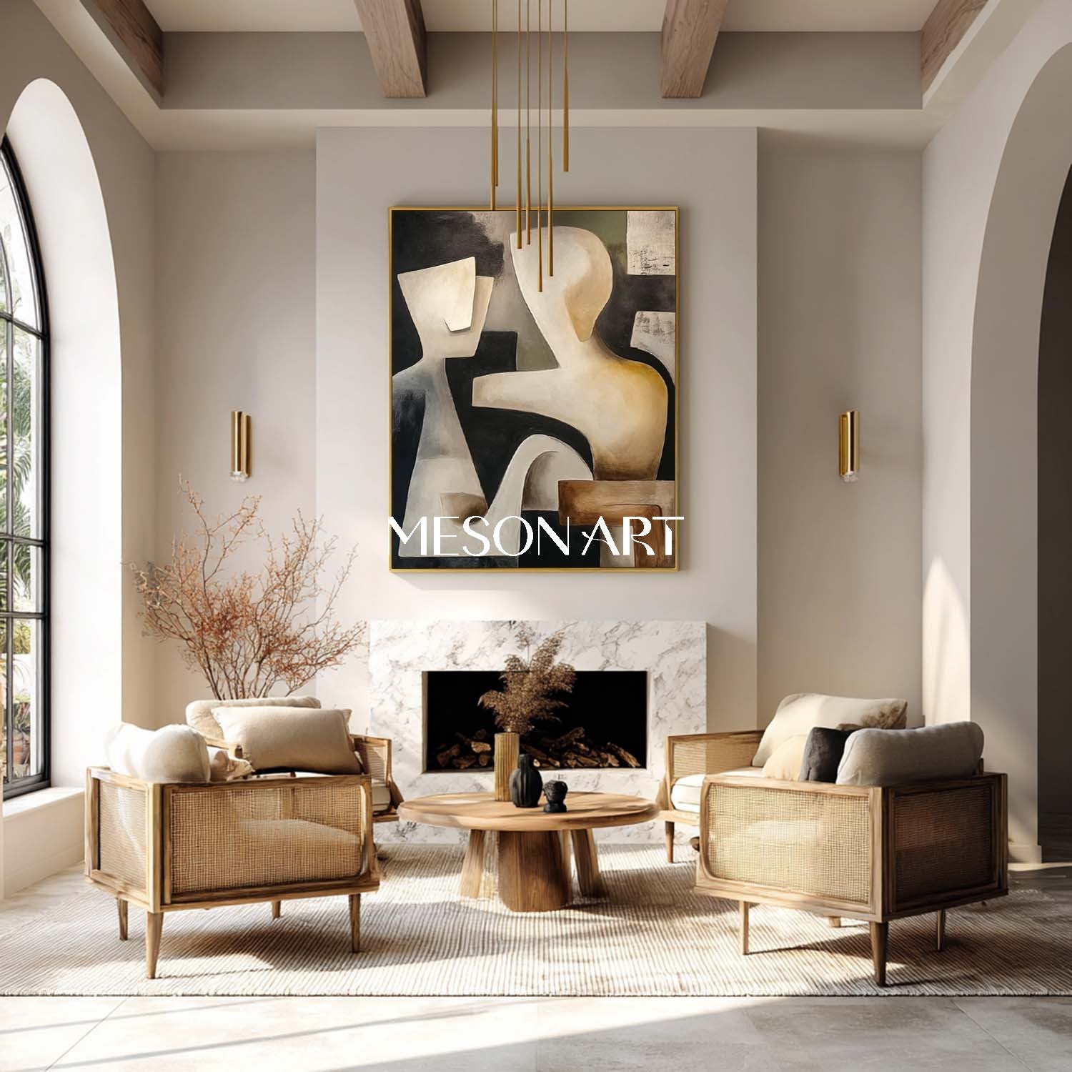 Abstract Figure Art Picasso Style Black Custom Painting Living Room