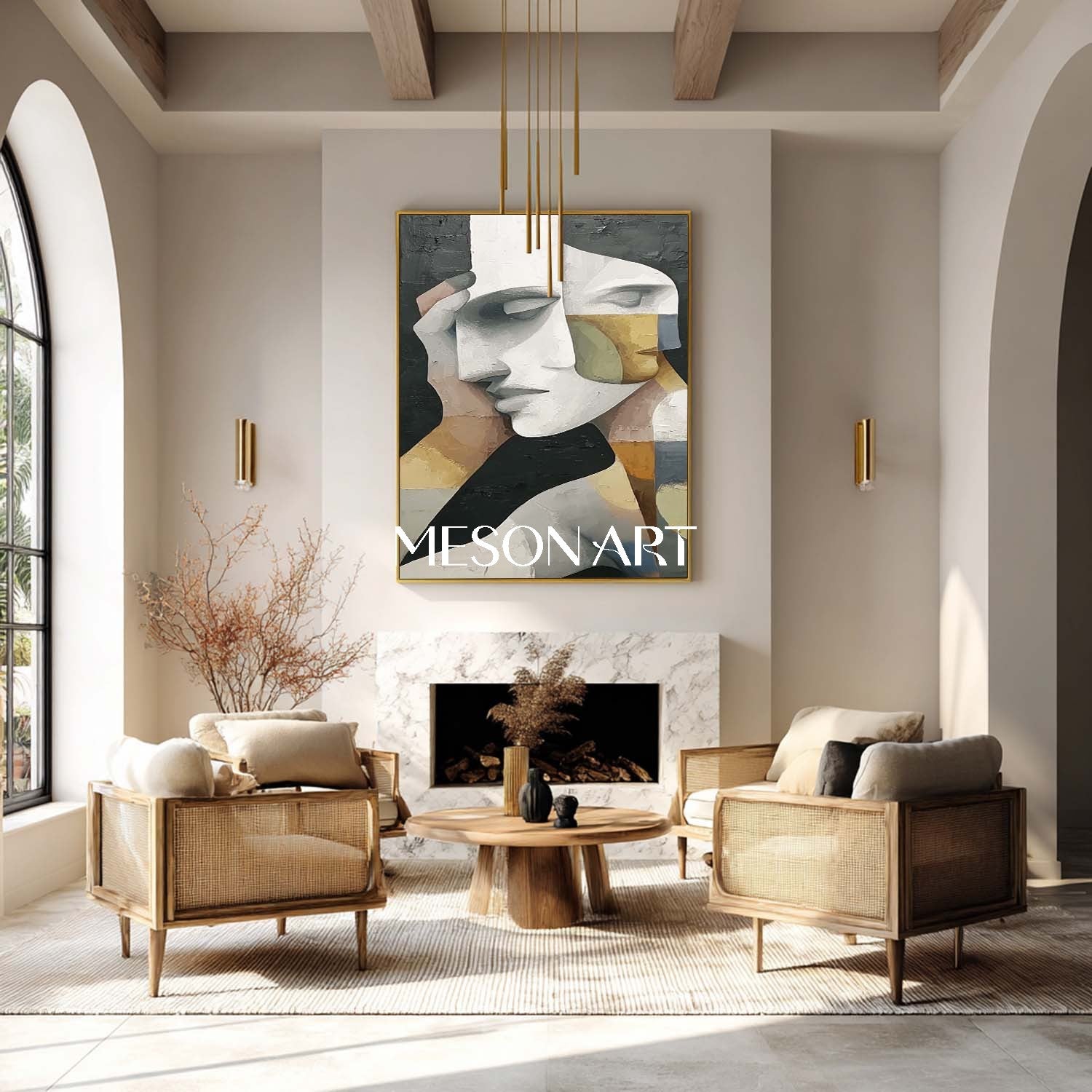 Shop Original Vertical Picasso Portrait Black Gold Abstract Cubism Art