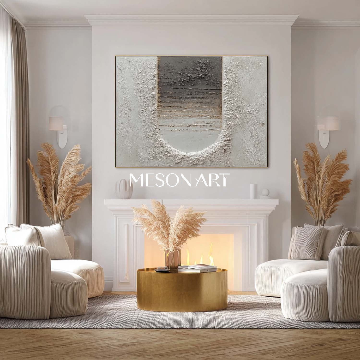 Handmade Modern Canvas Gray Painting Plaster Textured Abstract Wall Art