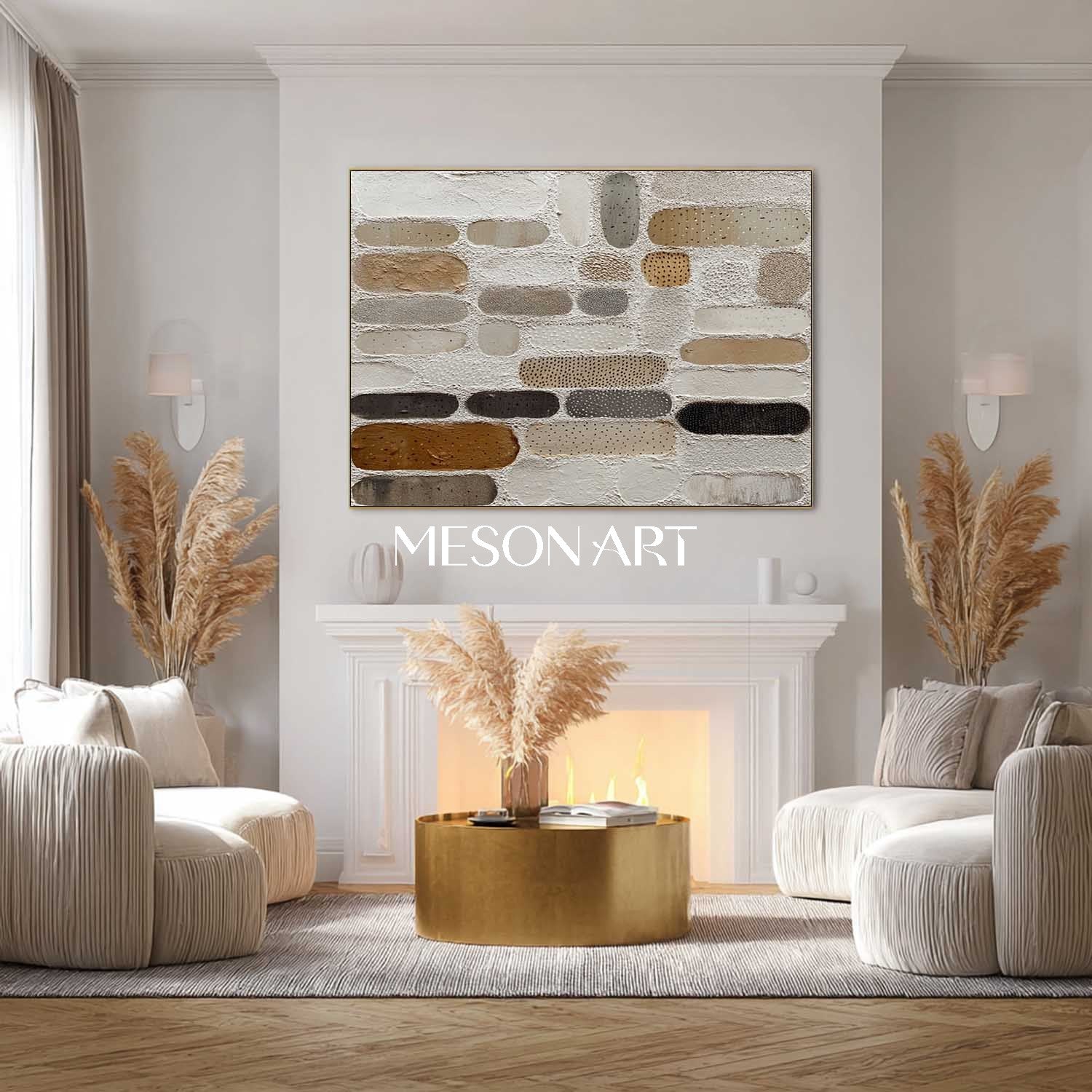 Earthy Tones Wabi-Sabi Framed Canvas Plaster Painting Fall Art Bedroom