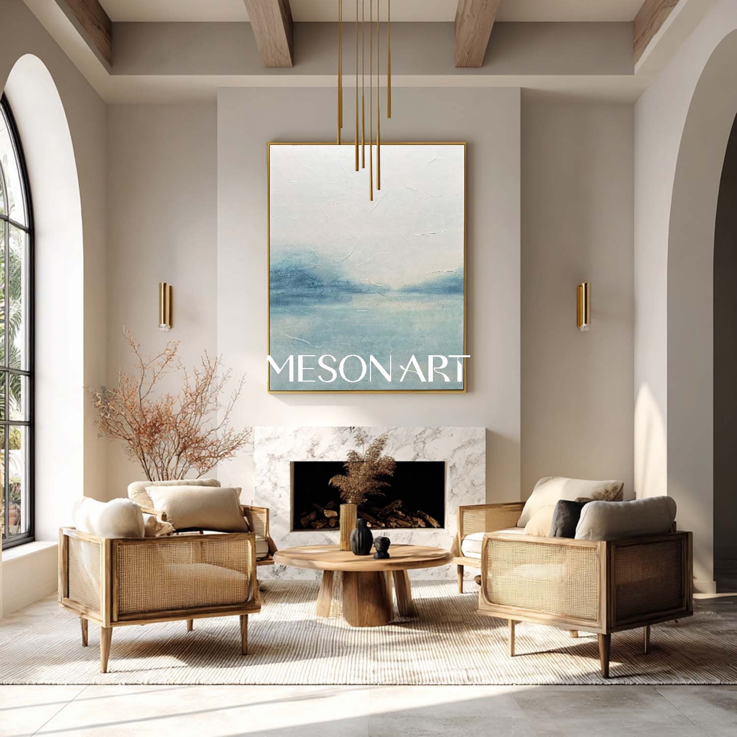 Light Gray Blue Abstract Art, Light Gray Blue Minimalist Abstract Canvas Wall Decoration