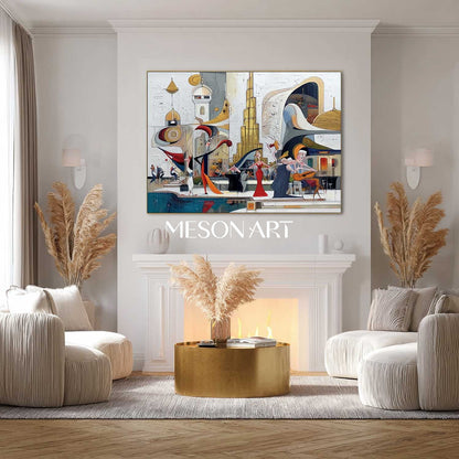 Colorful Cubism Abstract Painting Oversized Horizontal Wall Art