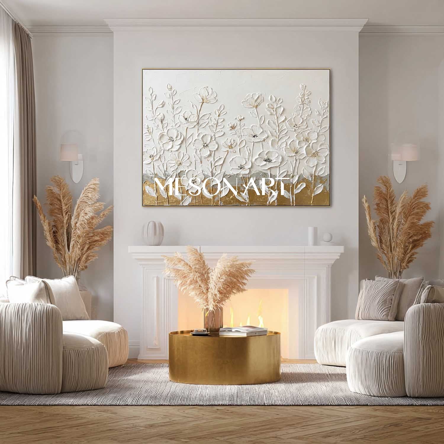Horizontal Abstract Floral Painting Modern Farmhouse Floral Painting
