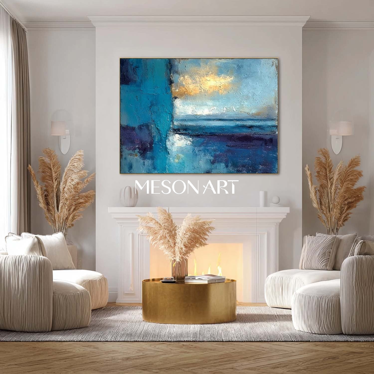 Blue Abstract Wall Painting for Living Room Blue Abstract Art for Sale