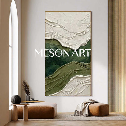 Dark Green Canvas Art High Ceiling Wall Decor Narrow Hallway Art Heavy Texture Painting