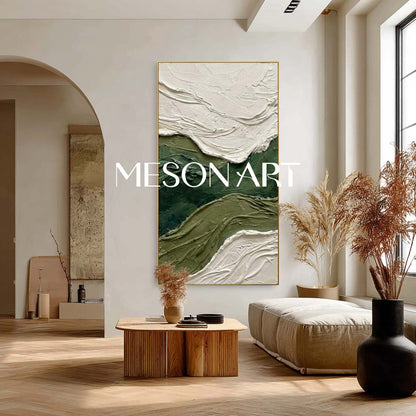 Dark Green Canvas Art High Ceiling Wall Decor Narrow Hallway Art Heavy Texture Painting