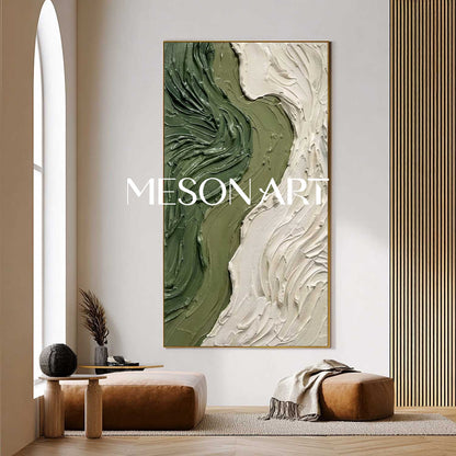 Staircase Landing Wall Decor Dark Green Canvas Art Modern Two Tone Art