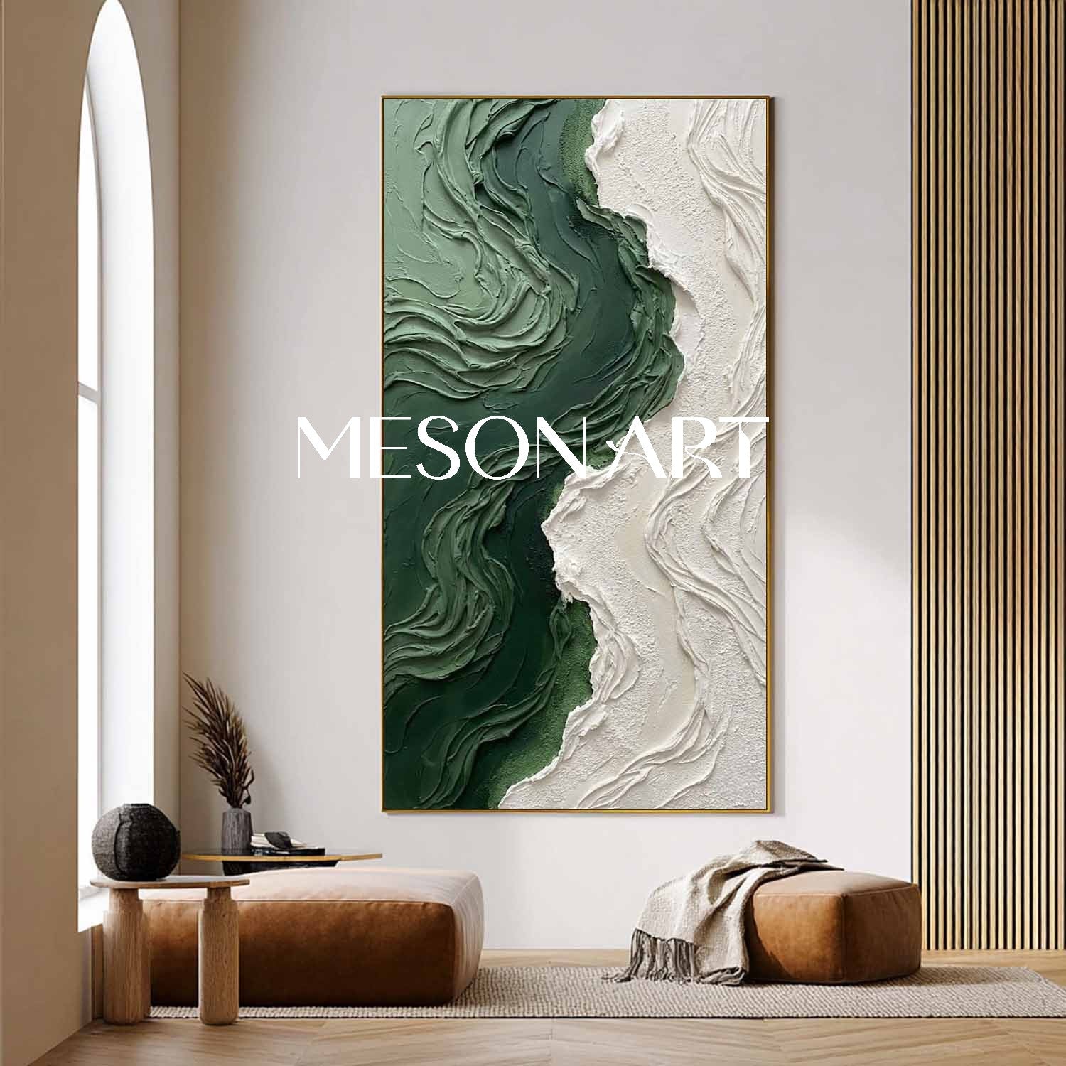 Large Green Wave Wall Art For Living Room Abstract Textured Painting Of A Green Beach