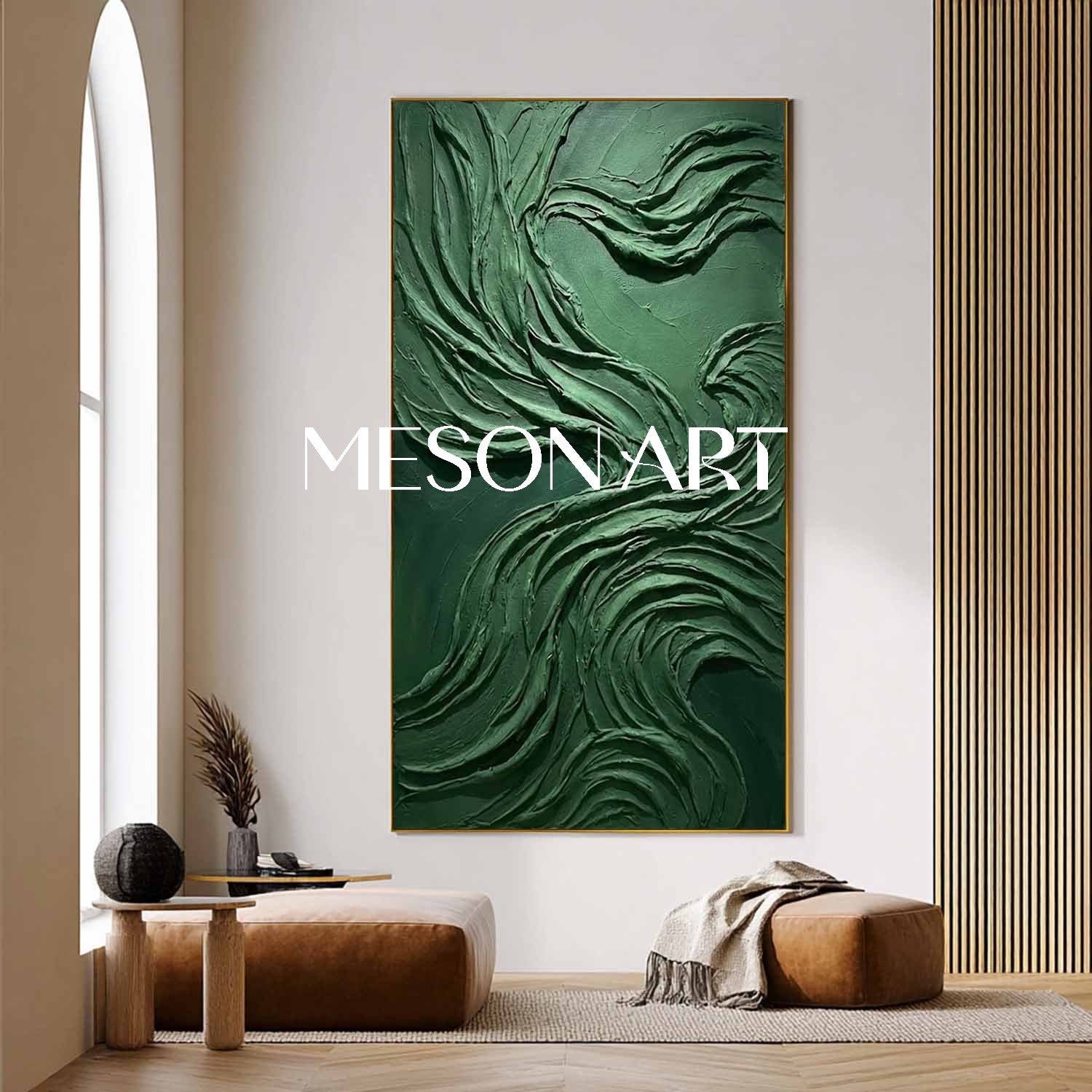 Minimalist Green Interior Decor Dark Green Wall Art Heavy Texture Painting