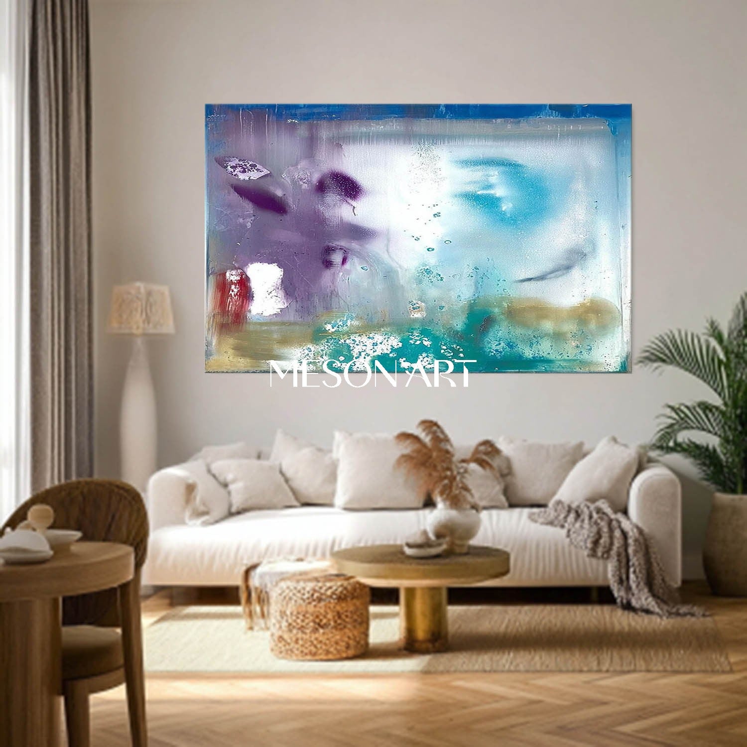 Light Blue Abstract Wall Art for Entryway Modern Canvas Art Wall Decor