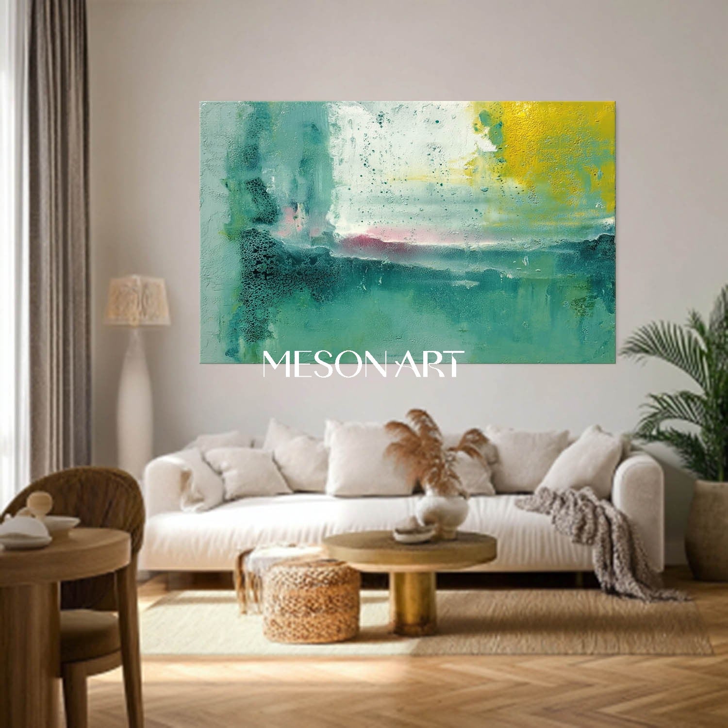 Abstract Light Green Canvas Art for Living Room Wall Décor Green Wall Art for Home