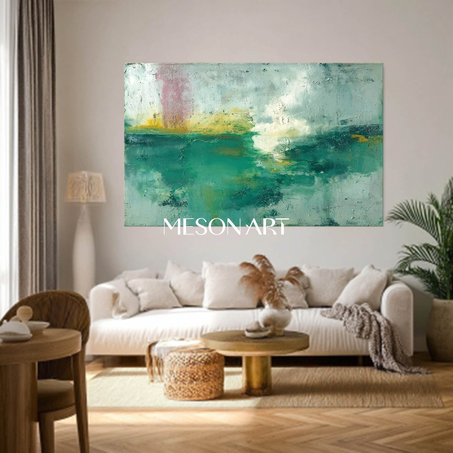 Large Light Green Abstract Art for Sale Living Room Framed Wall Decor
