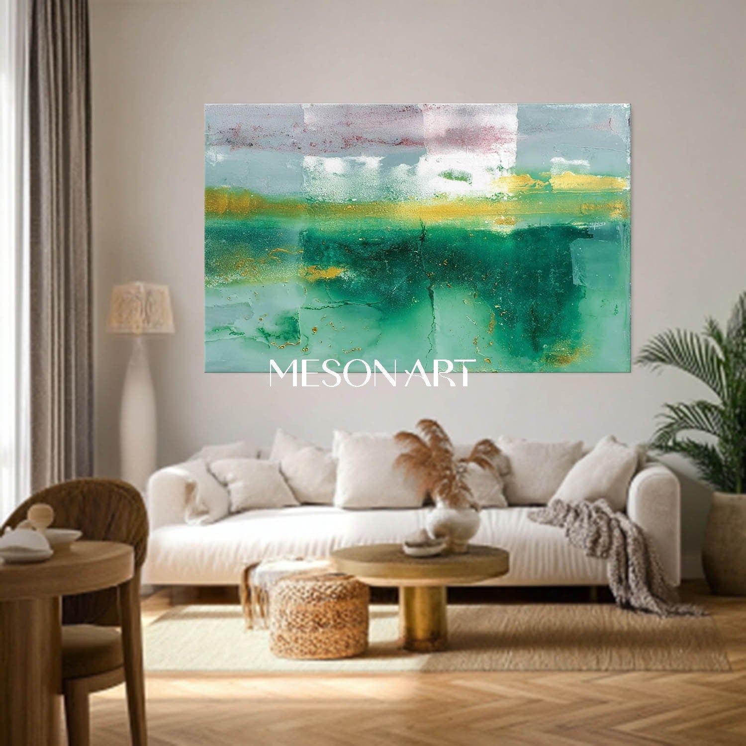 Turquoise Green Abstract Painting for Entryway Turquoise Canvas Wall Art
