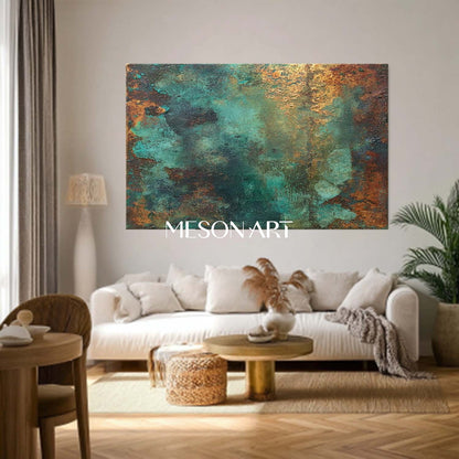 Large Abstract Green and Bronze Art for Bathroom Texture Wall Decor