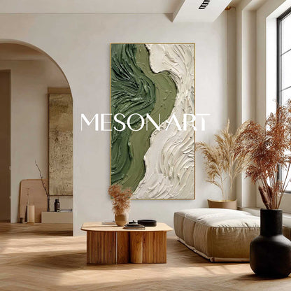 Staircase Landing Wall Decor Dark Green Canvas Art Modern Two Tone Art