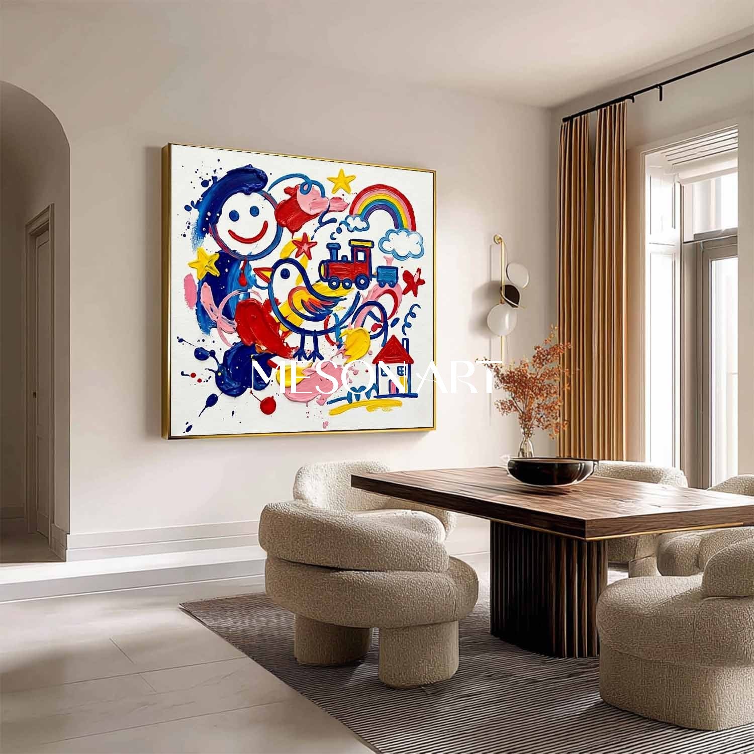 Original Kids Pop Art Wall Decor Colorful Rainbow Canvas Painting Contemporary Happy Artwork