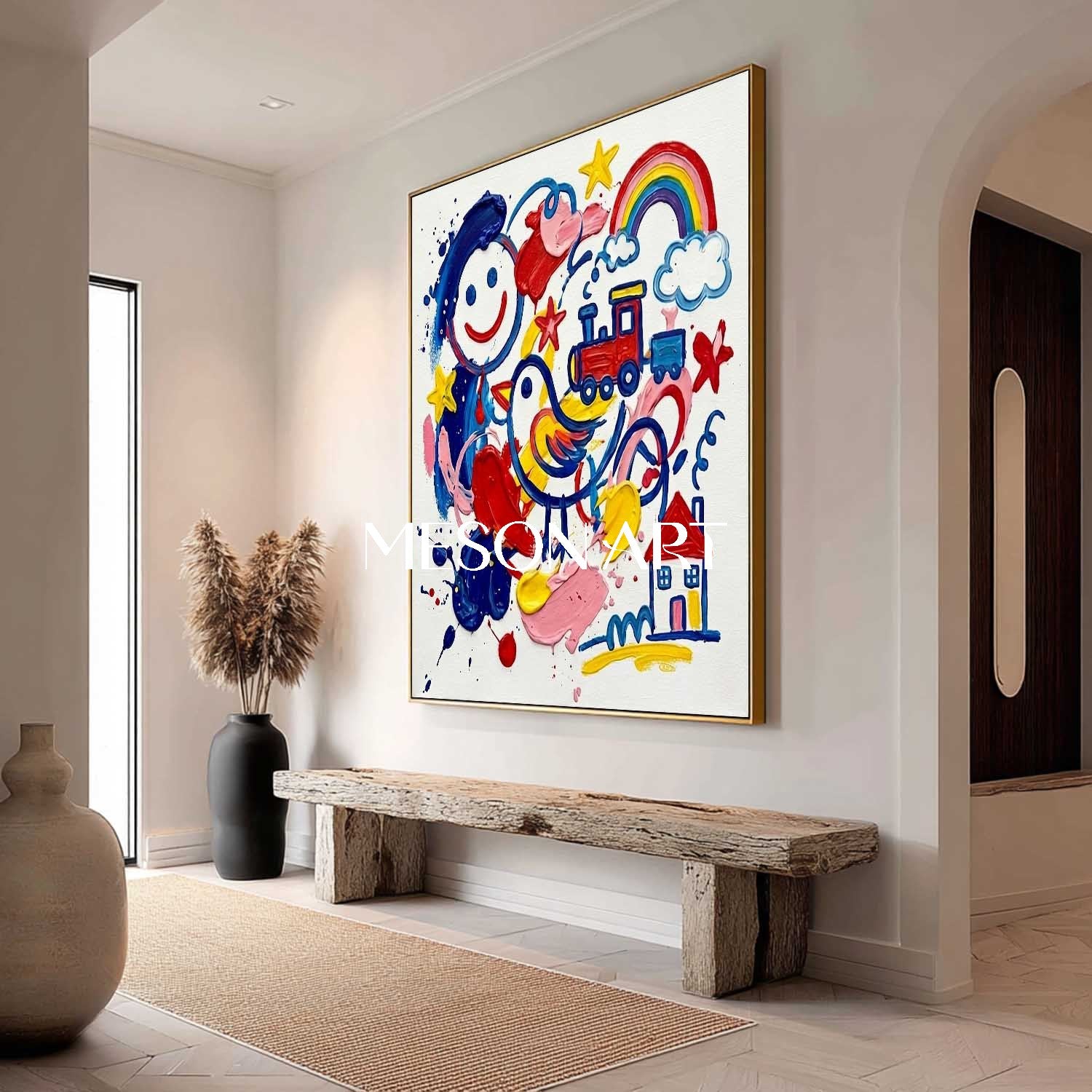 Original Kids Pop Art Wall Decor Colorful Rainbow Canvas Painting Contemporary Happy Artwork
