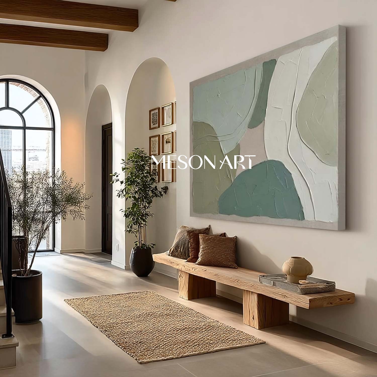 Large Wabi-Sabi Abstract Oil Painting | Minimalist Green Impasto Decor