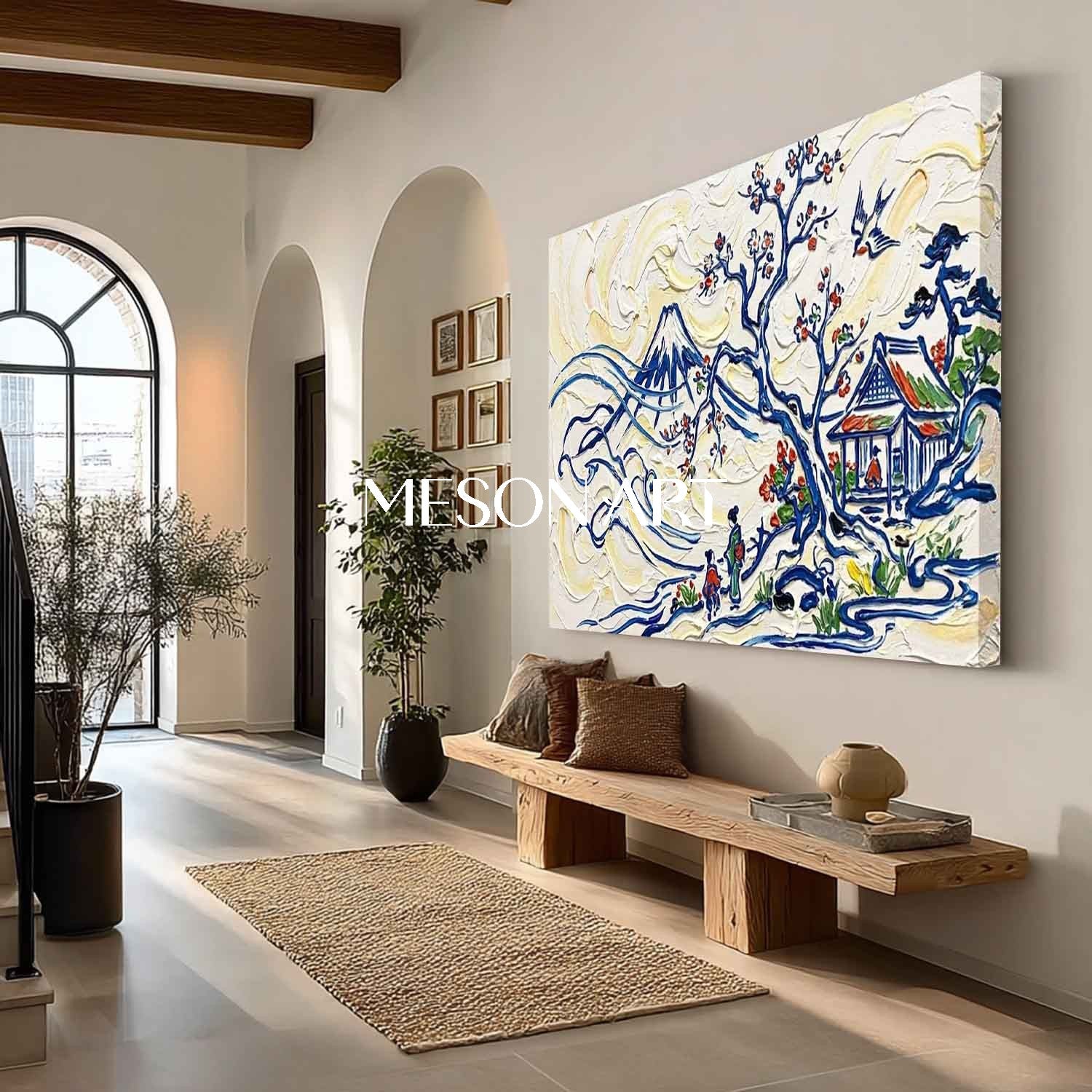 MesonArt 3D Textured Oil Painting - Mount Fuji Japanese Landscape Impasto Canvas Wall Art