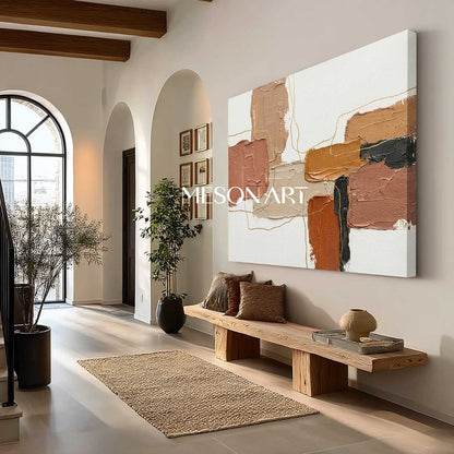 Modern Boho Wall Decor Beige Rust Painting Living Room Sofa Wall Art